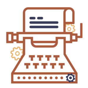 Typewriter for Articles Typewriter icon for articles, including Dr. Shannon Coates' logo gears
