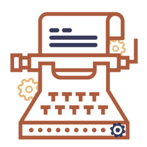 Typewriter icon for articles, including Dr. Shannon Coates' logo gears