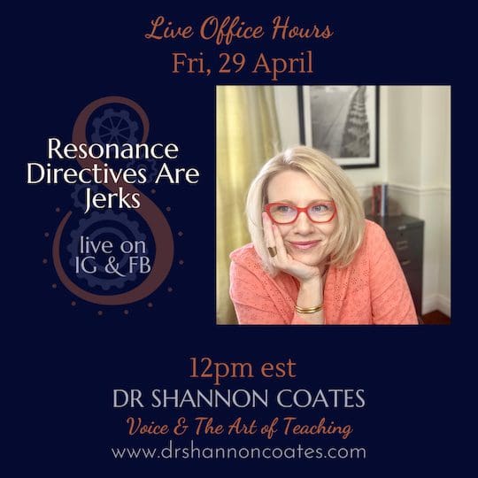 Live office hours notice: Resonance directives are jerks. A picture of Dr Shannon Coates looking at you.
